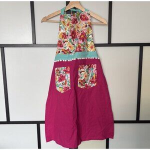Opalhouse Cooking Apron Floral Pink Pom Pom Cotton Pockets Boho Preppy Summer